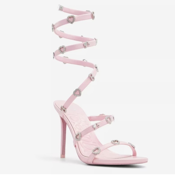 Aldo x Barbie Runway Sandal Pink Rhinestone Wrap Up Heels - Picture 1 of 6